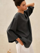 100% Linen Loose Long Shirt LILY - TOPS-Linen Tunics