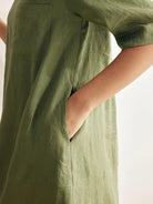 100% Linen Mid-Sleeve Maxi Dress GEORGINA - DRESSES-Linen