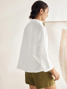 Linen Oversized Fit Pocket Shirt ELOWEN - TOPS-Linen Blouses