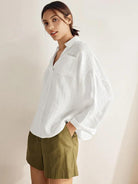 Linen Oversized Fit Pocket Shirt ELOWEN - TOPS-Linen Blouses