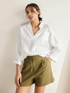 Linen Oversized Fit Pocket Shirt ELOWEN - TOPS-Linen Blouses