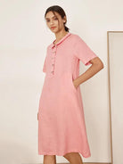 100% Linen Peter Pan Collar Dress KIKI - DRESSES-Linen Midi