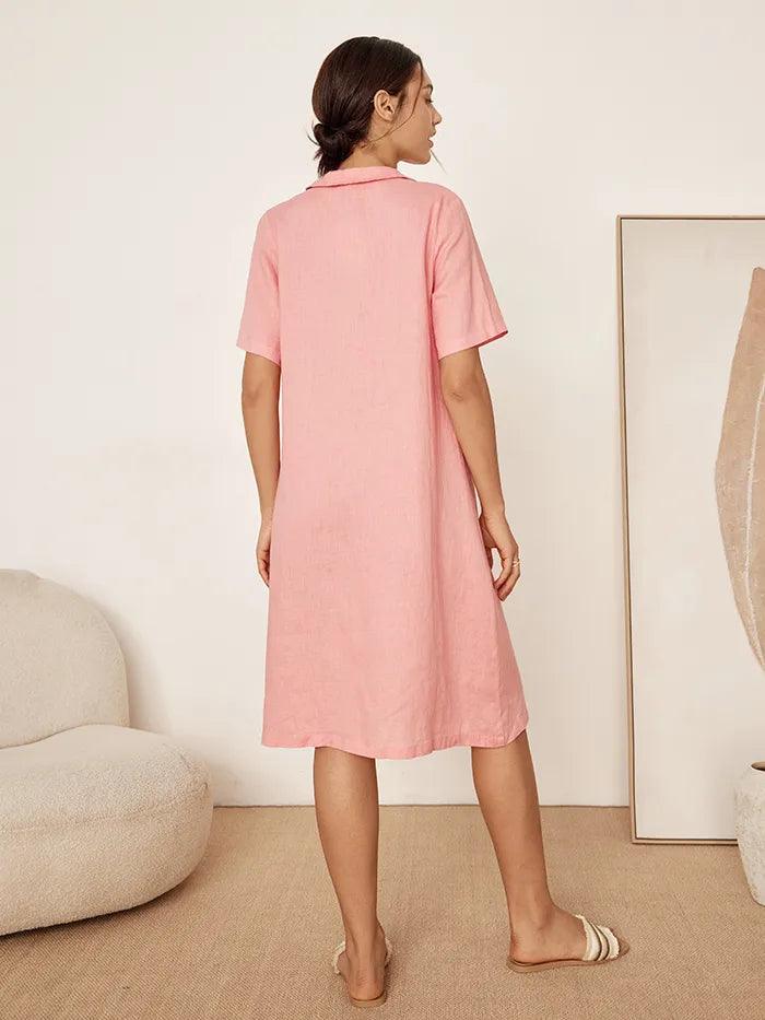 100% Linen Peter Pan Collar Dress KIKI - DRESSES-Linen Midi