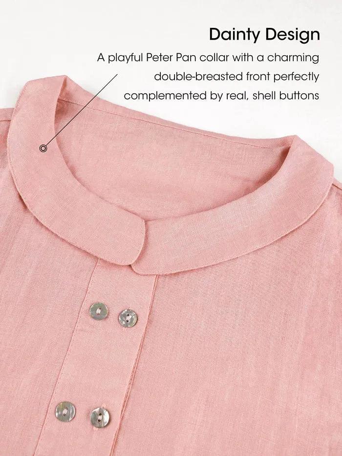 100% Linen Peter Pan Collar Dress KIKI - DRESSES-Linen Midi