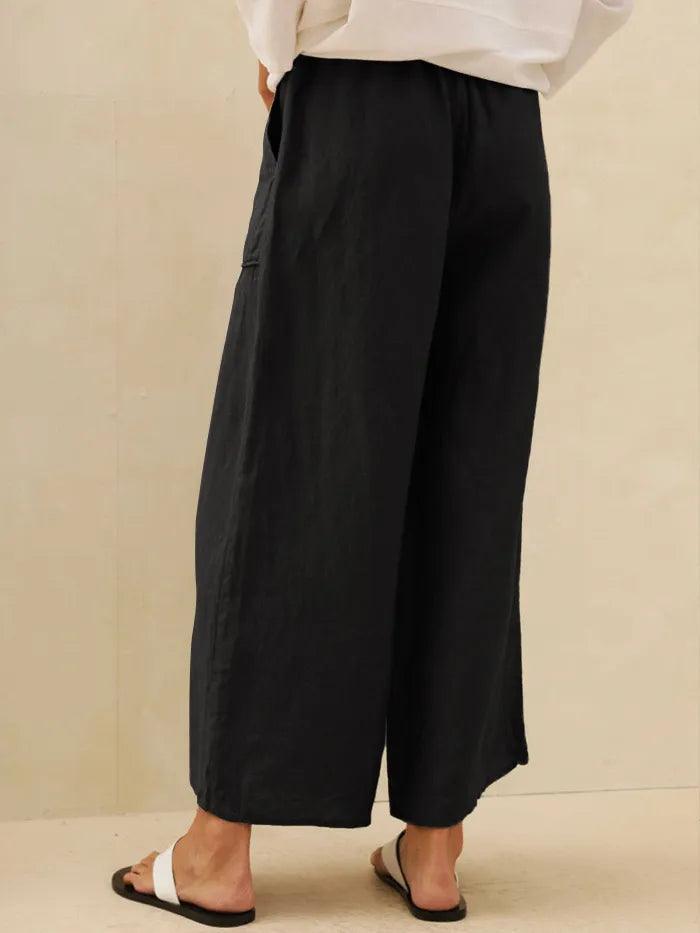 100% Linen Pocket Wide Leg Pants THALIA - BOTTOMS-Linen