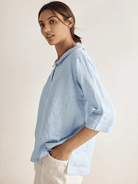 JADE 100% Linen Shawl V-Neck Half Sleeve Top - TOPS-Linen Blouses