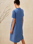 100% Linen Shawl V-Neck Midi Dress CLEO - DRESSES-Linen Mini