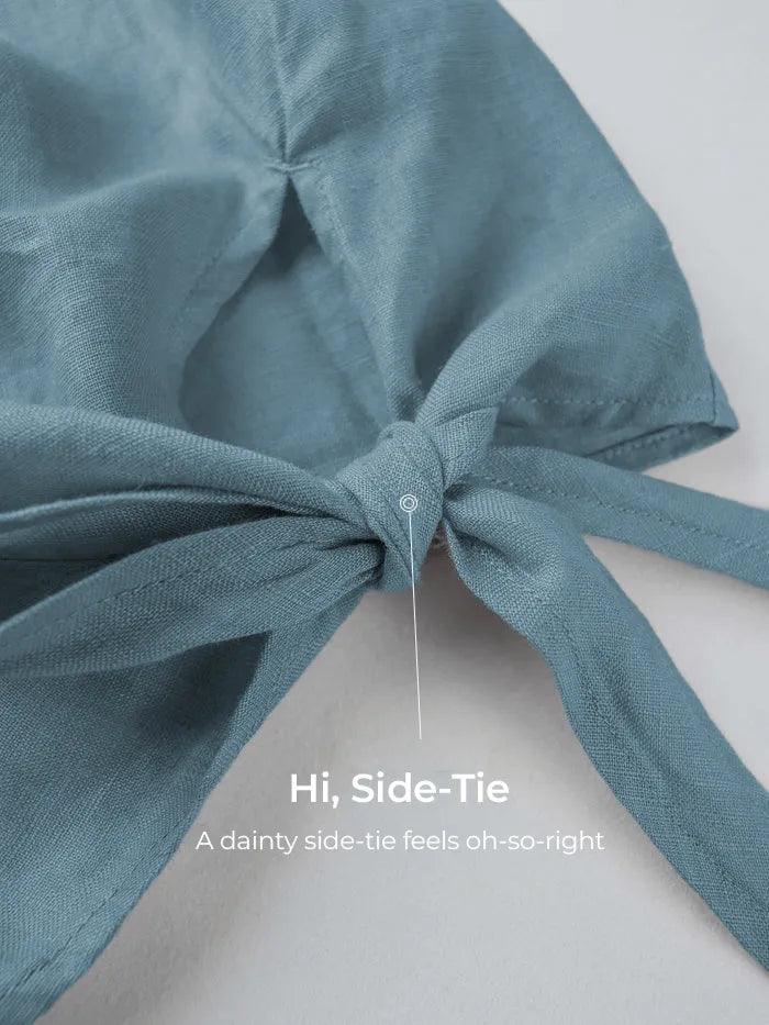 100% Linen Side-Tie Button-Back Boxy Top ELSIE - TOPS-Linen Blouses
