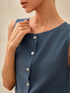 100% Linen Button Decorate Vest Naxi Skirts Set LUCIA - SETS-Linen Sets