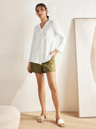 100% Linen Tie Cardigan Top DAKOTA - TOPS-Linen Blouses