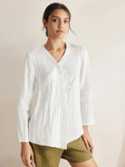 100% Linen Tie Cardigan Top DAKOTA - Optic White / S - TOPS-Linen Blouses