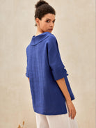 100% Linen V-Neck Short Sleeve Shirt SIERRA - TOPS-Linen Blouses