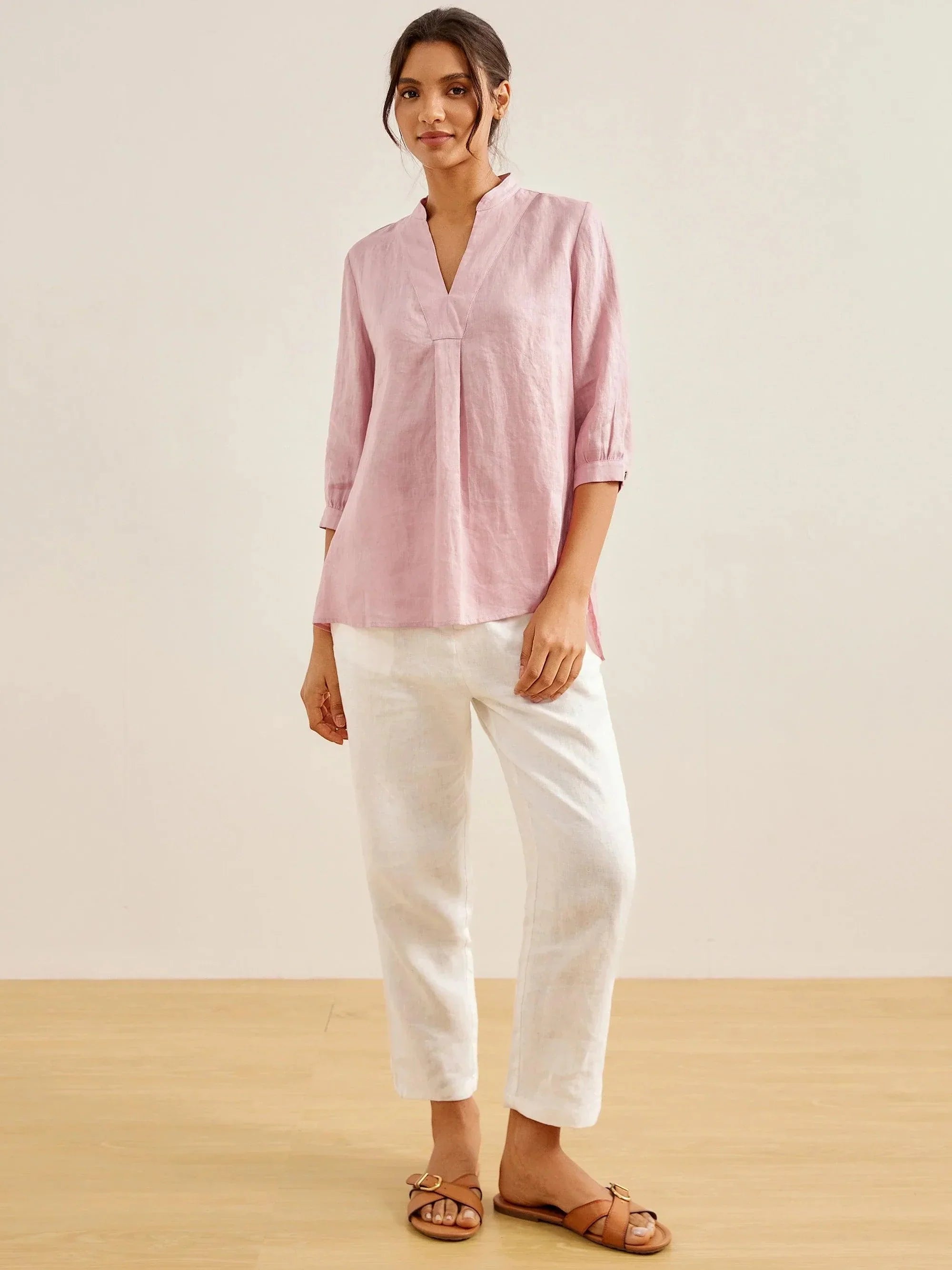100% Linen Dress Shirt JOANNA - TOPS-Linen Blouses