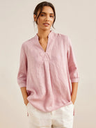 100% Linen Dress Shirt JOANNA - Light Pink / S - TOPS-Linen Blouses