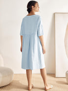 100% Linen A-Line Midi Dress VALENCIA - DRESSES-Linen