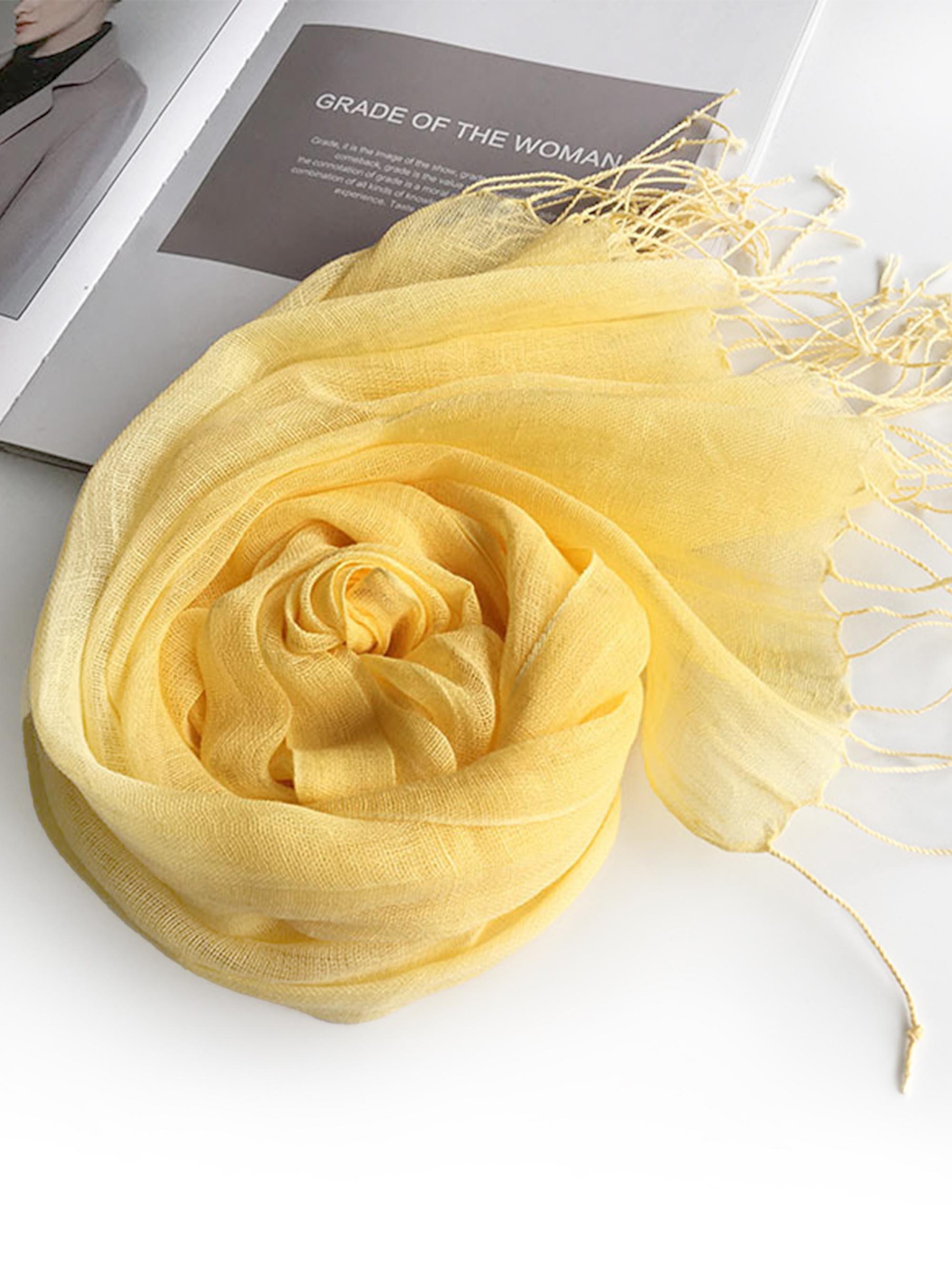 100% Linen Lightweight Solid Color Scarf BIANCA - Lemon Yellow / One-Size - ACCESSORIES-Scarf