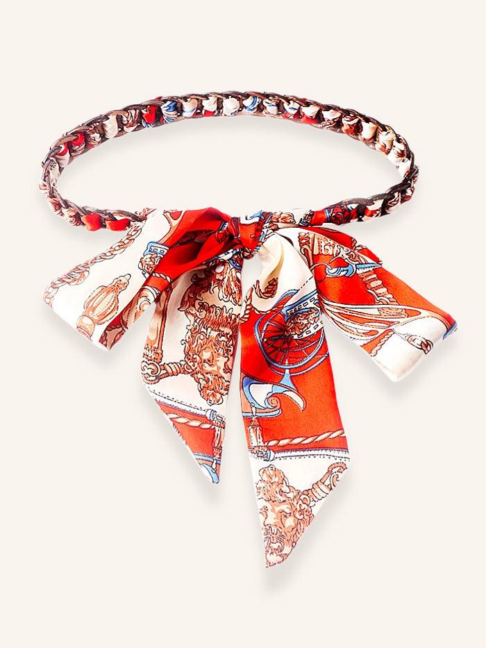 Vintage Blossom Bow Silk Scarf with Woven Belt OPHELIA - Red / One-Size - ACCESSORIES-Others