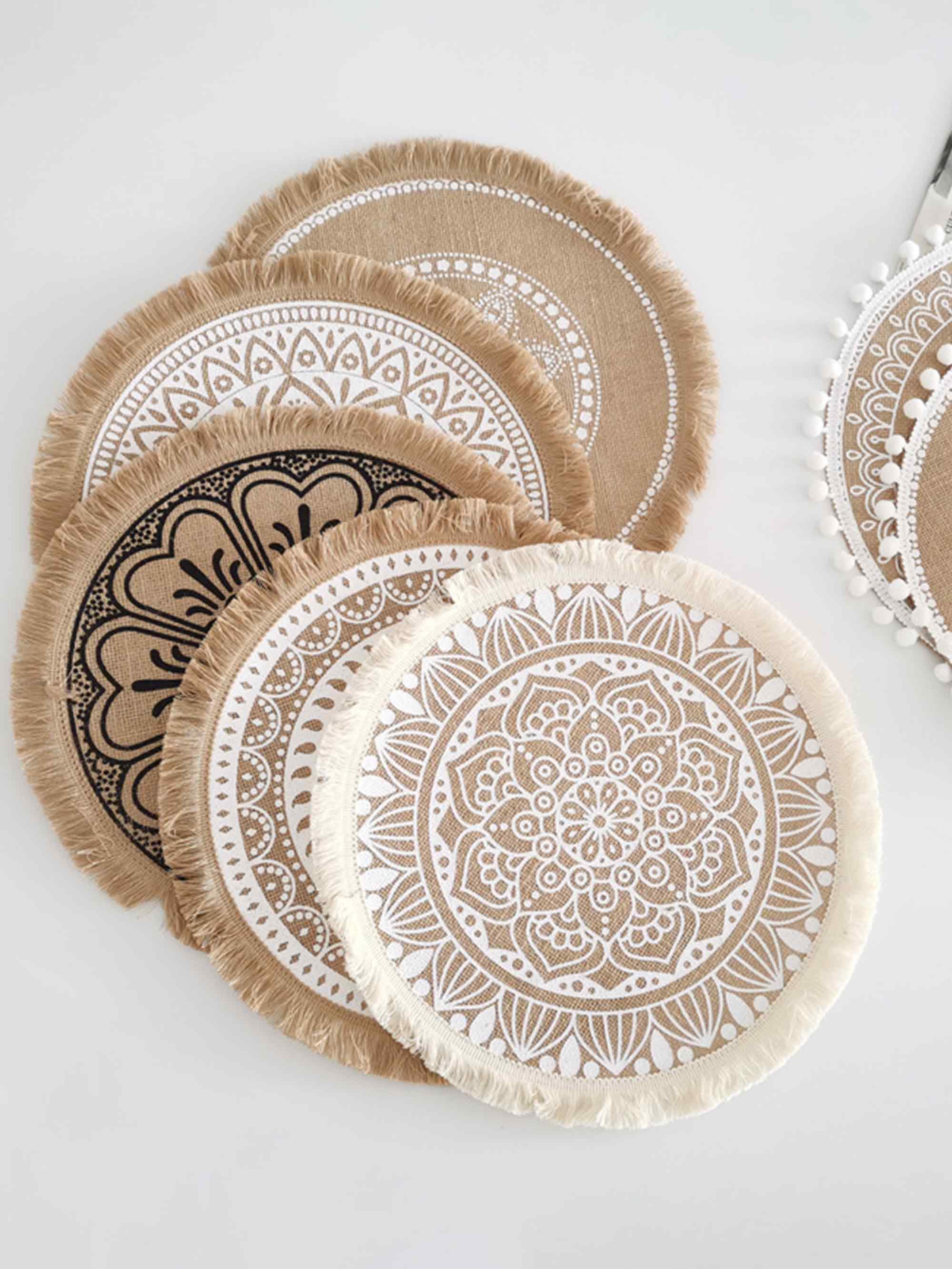 Nordic Woven Jute Placemat Round Fringe Decorative Heat-Resistant Mat - ACCESSORIES-Others