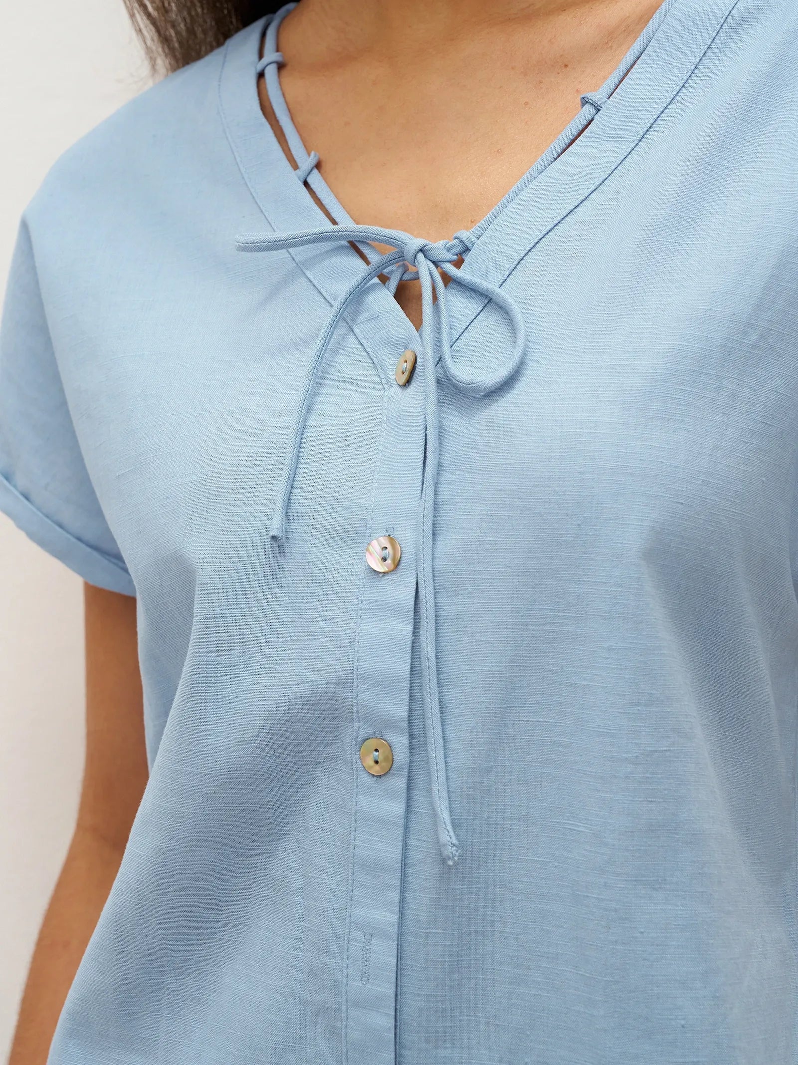 Linen Ladder Tie Simple Dress - DRESSES-Linen Maxi