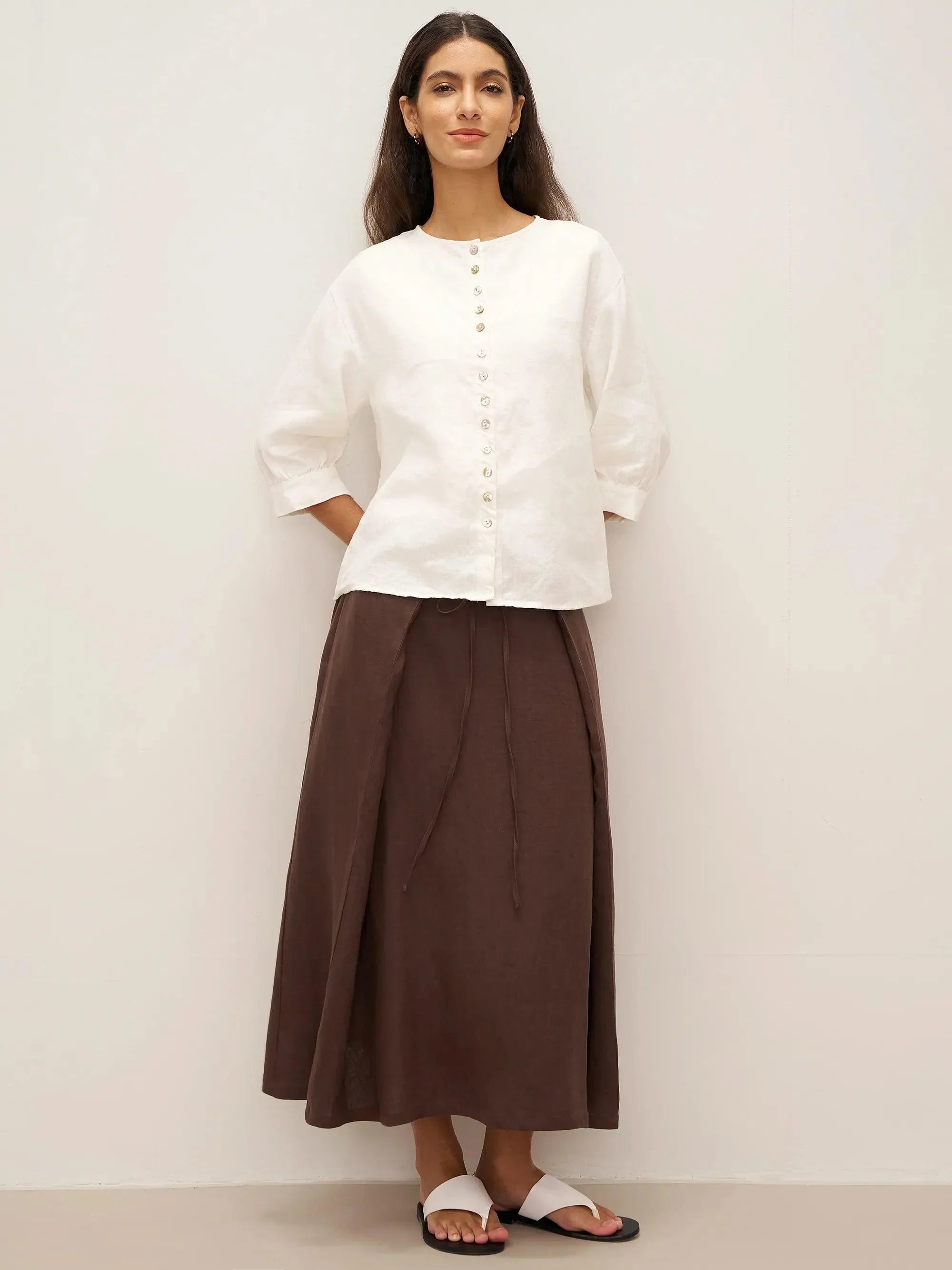 100% Linen Button-Front Drop Shoulder Shirt EASTER - TOPS-Linen Button Down Shirts