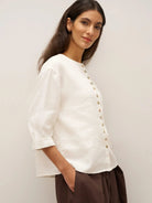 100% Linen Button-Front Drop Shoulder Shirt EASTER - TOPS-Linen Button Down Shirts