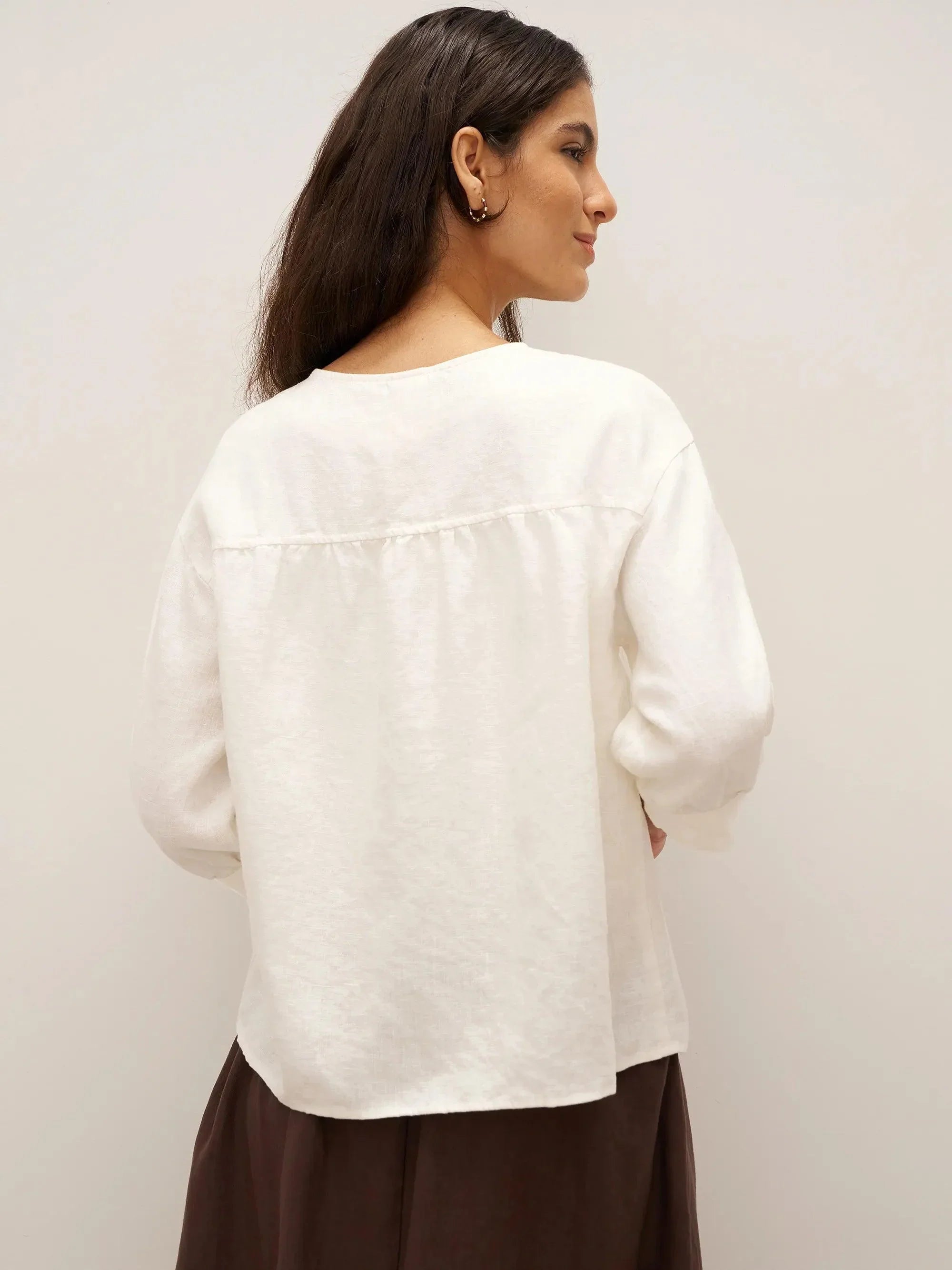 100% Linen Button-Front Drop Shoulder Shirt EASTER - TOPS-Linen Button Down Shirts