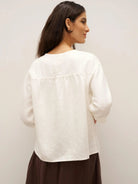 100% Linen Button-Front Drop Shoulder Shirt EASTER - TOPS-Linen Button Down Shirts