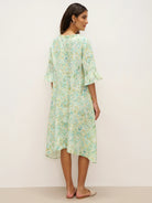 100% Linen A-Line Ruffled Collar Tie-Neck Midi Dress LIVIA - DRESSES-Linen