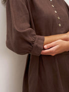 100% Linen Button Detail Midi Dress with Detachable Belt EIRA - DRESSES-Linen