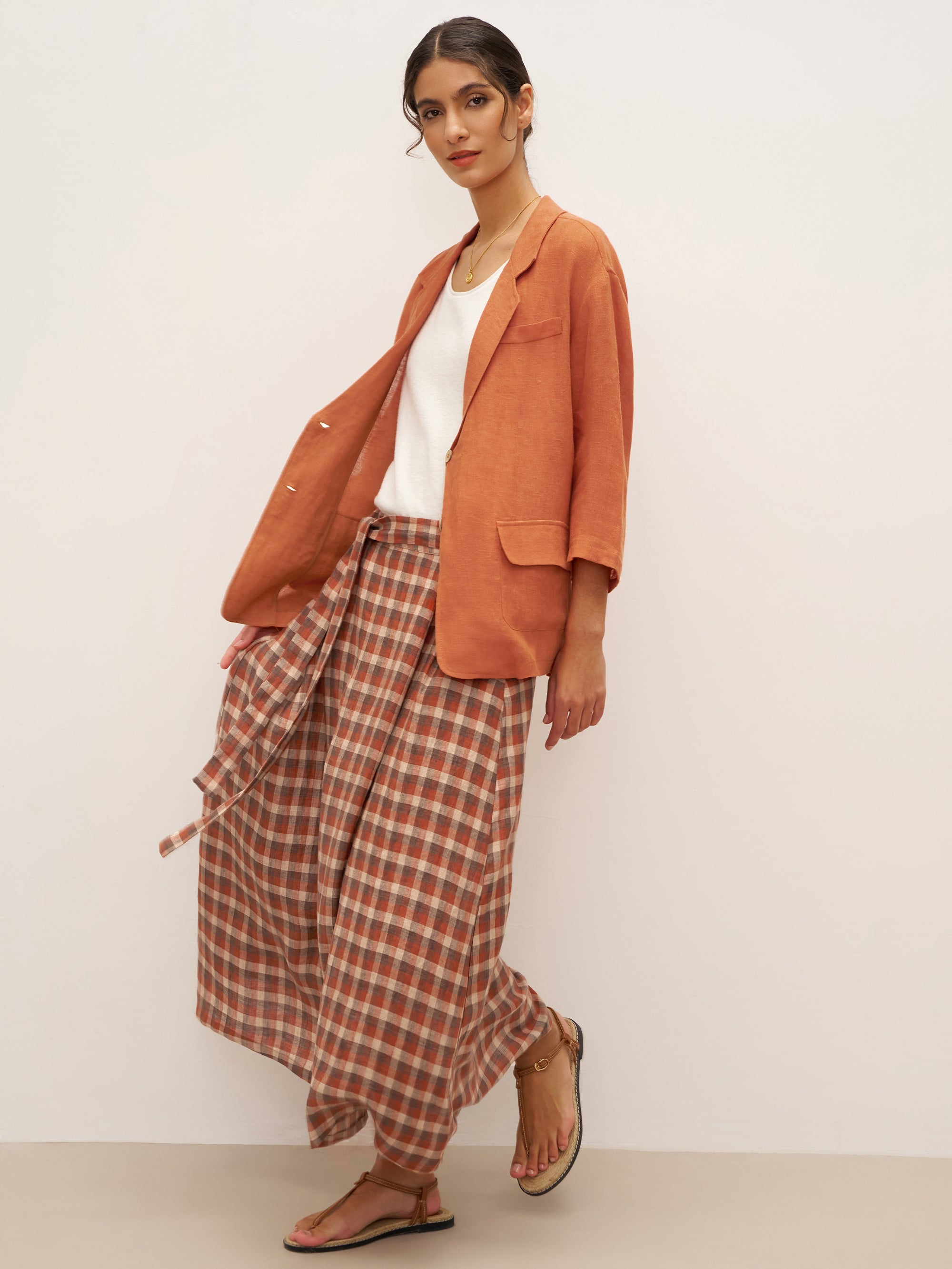 100% Linen 3/4 Sleeve Drop Shoulder Blazer DARA - TOPS-Linen Jackets