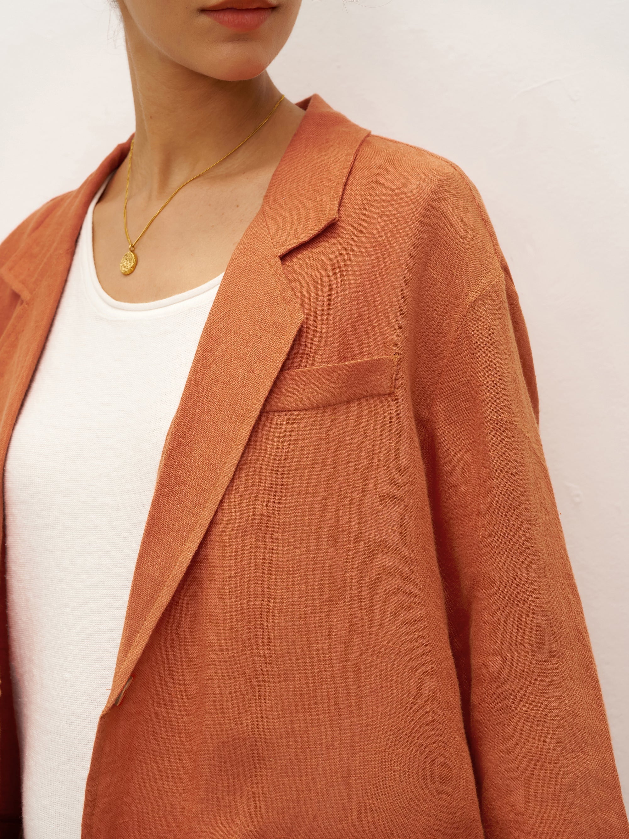 100% Linen 3/4 Sleeve Drop Shoulder Blazer DARA - TOPS-Linen Jackets