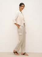 100% Linen V-Neck Buttoned Closure Vest DELIA - TOPS-Linen Vests