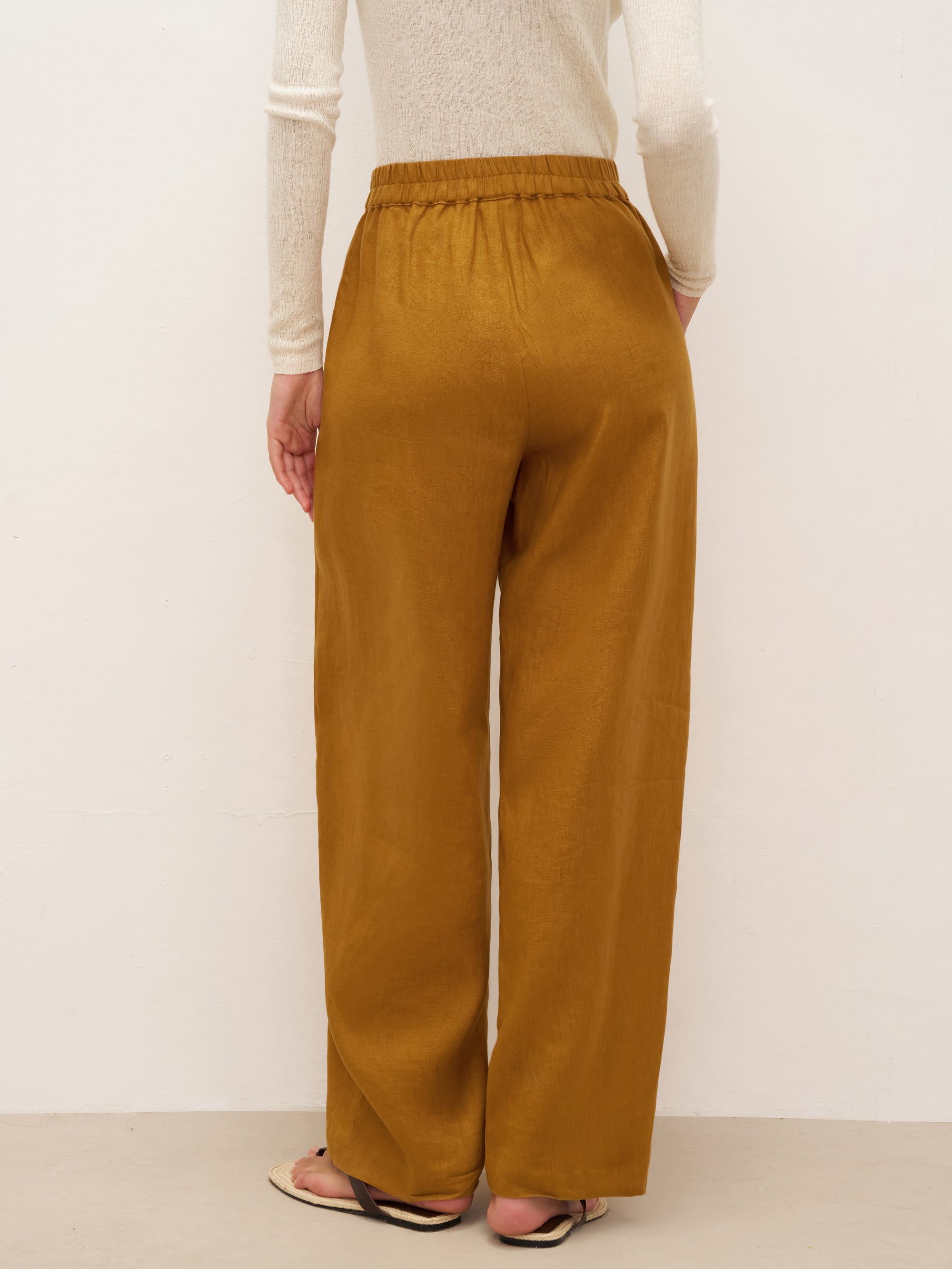 100% Linen Banana Cut Pants with Pockets EDELINE - BOTTOMS-Linen
