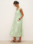 100% Linen Floral Swing Beach Tank Dress LORRAINE - DRESSES-Linen Midi
