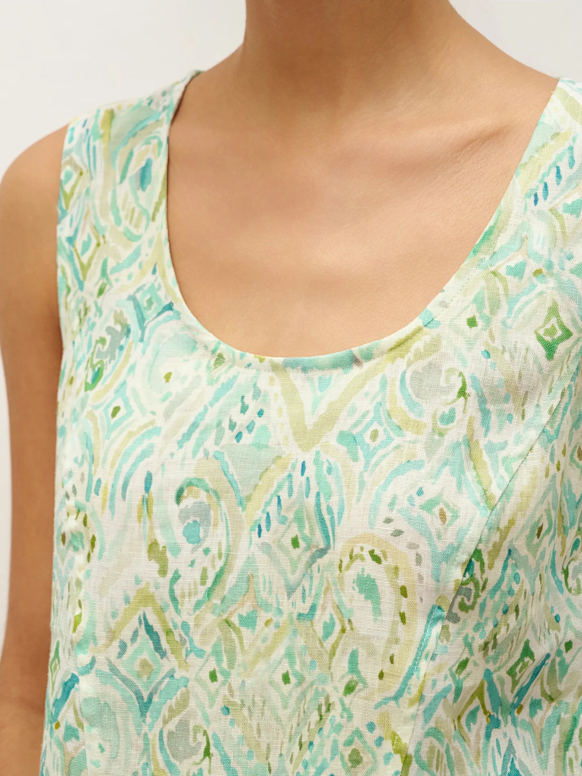 100% Linen Floral Swing Beach Tank Dress LORRAINE - DRESSES-Linen Midi