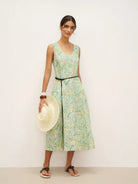 100% Linen Floral Swing Beach Tank Dress LORRAINE - DRESSES-Linen Midi