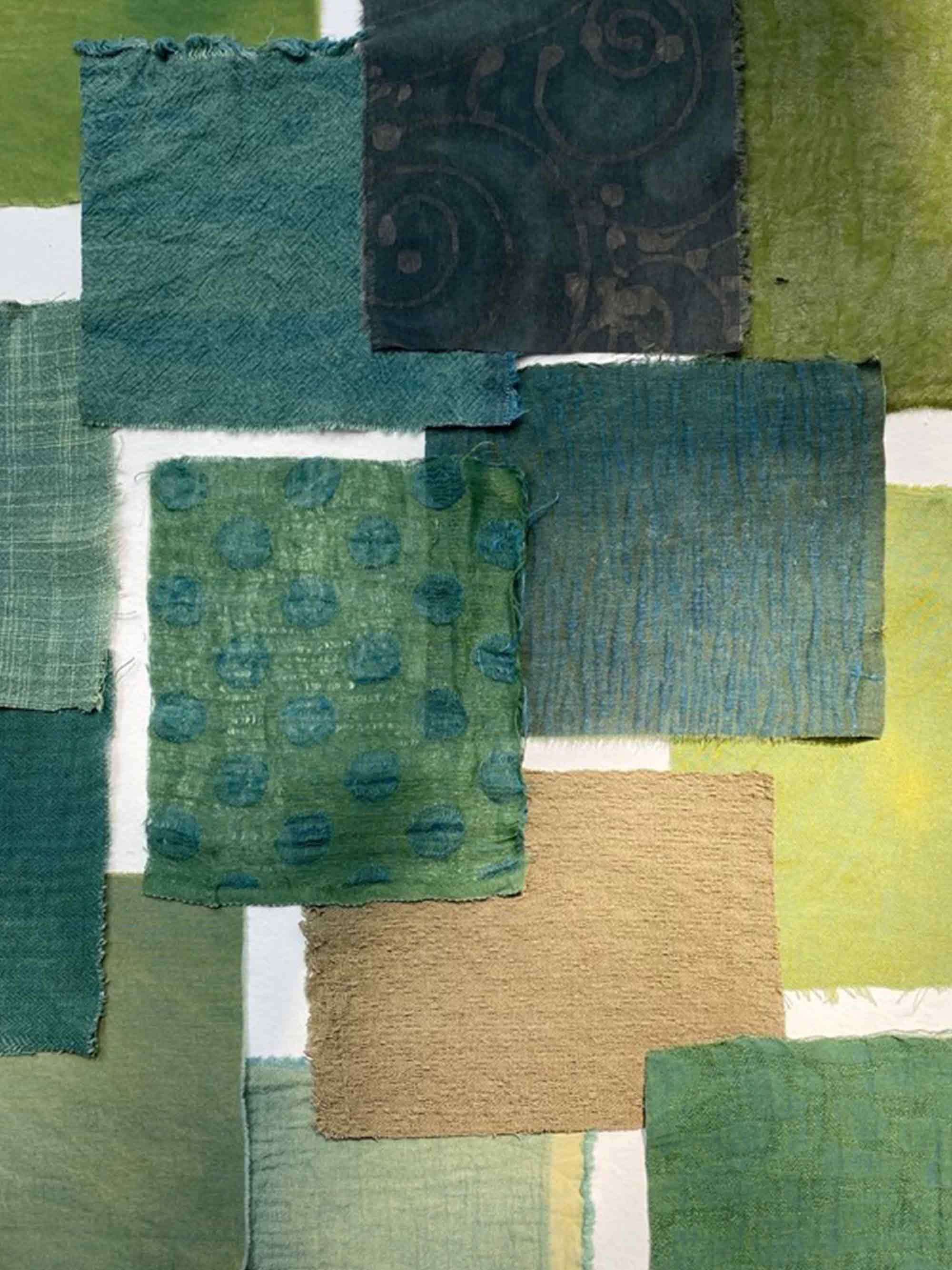 Avocado Green Plant-Dyed Cotton Linen Silk Patchwork Kit (13 Swatches) - Enchanted Forest / One-Size