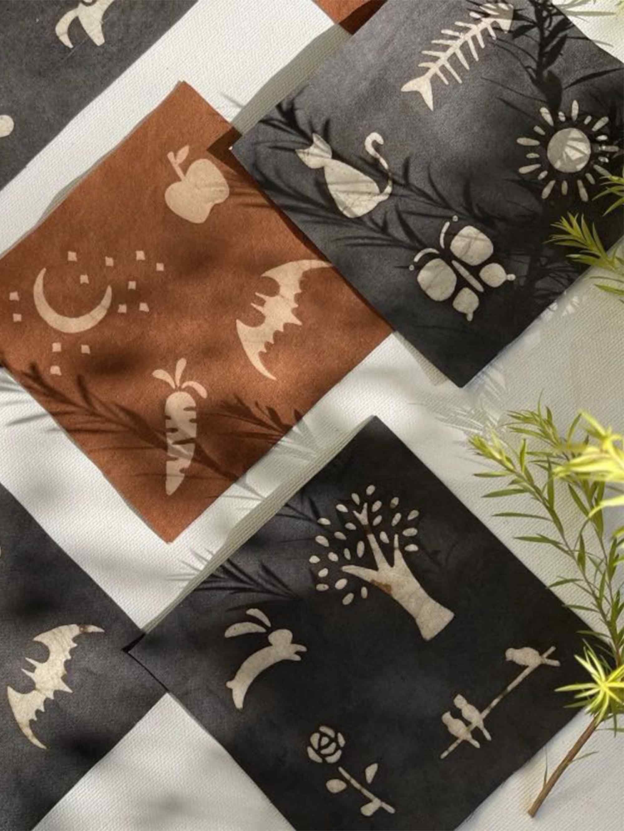 Tea-Dyed Decorative Fabric Patches for Diy Journals (5 Pieces) - ACCESSORIES-Others