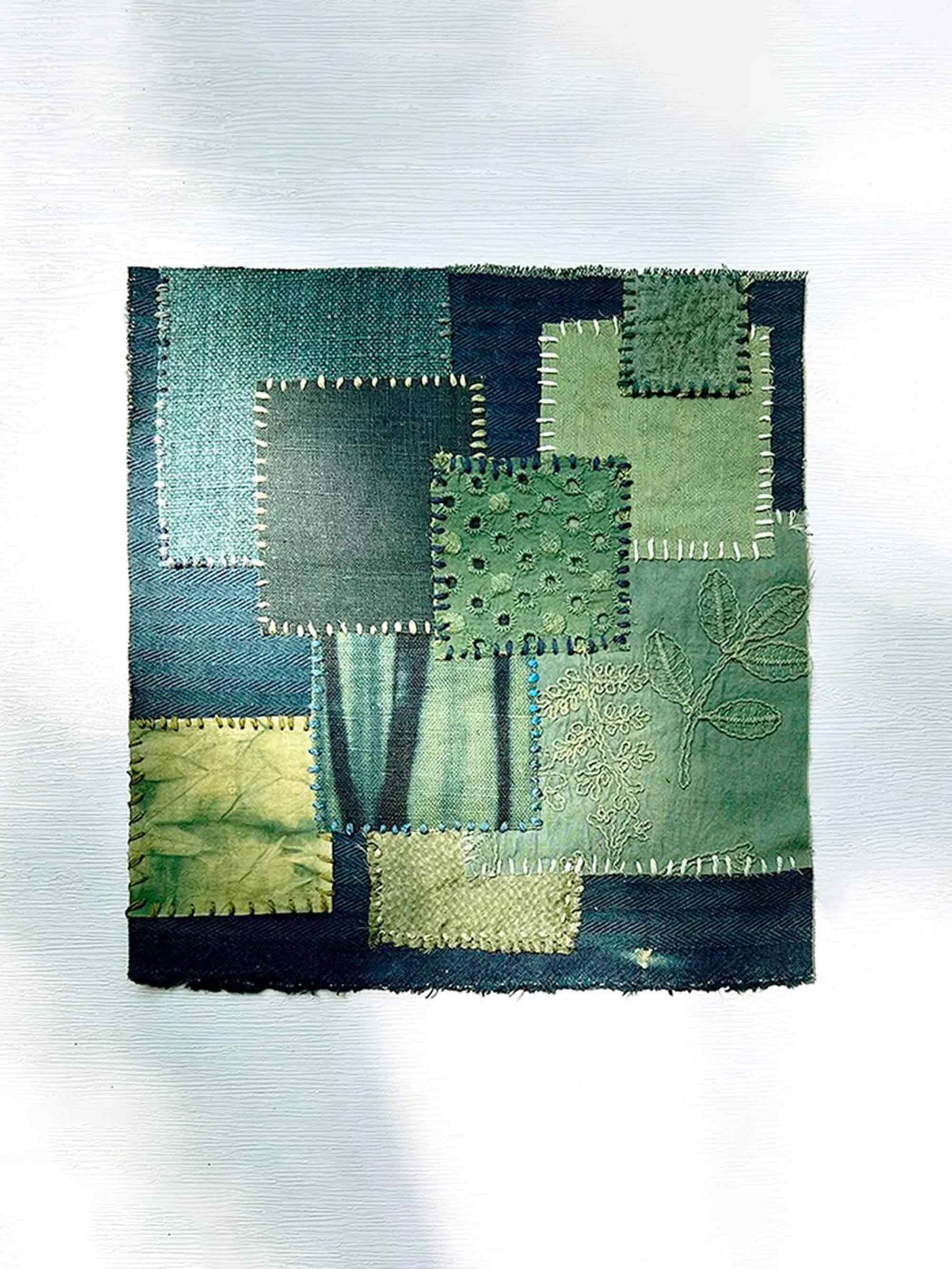 Avocado Green Plant-Dyed Cotton Linen Silk Patchwork Kit (13 Swatches) - Enchanted Forest / One-Size