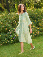 100% Linen A-Line Ruffled Collar Tie-Neck Midi Dress LIVIA - DRESSES-Linen