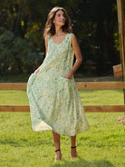 100% Linen Floral Swing Beach Tank Dress LORRAINE - DRESSES-Linen Midi