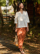 100% Linen Button Accents Tapered Pants DORALIE - BOTTOMS-Linen