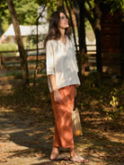 100% Linen Button Accents Tapered Pants DORALIE - BOTTOMS-Linen