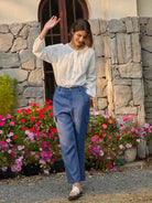 100% Linen Cargo Tapered Trousers with Patch Pockets JESSE - BOTTOMS-Linen Pants
