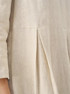 100% Linen Bateau Neck Pleated Maxi Dress - DRESSES-Linen