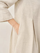 100% Linen Bateau Neck Pleated Maxi Dress - DRESSES-Linen