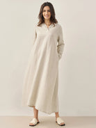 100% Linen Hooded Pullover Maxi Dress - Natural / S - DRESSES-Linen