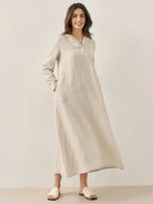 100% Linen Hooded Pullover Maxi Dress - DRESSES-Linen