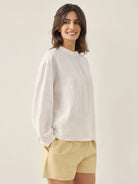 100% Linen Mock Neck Long-Sleeve Top - TOPS-Linen Blouses