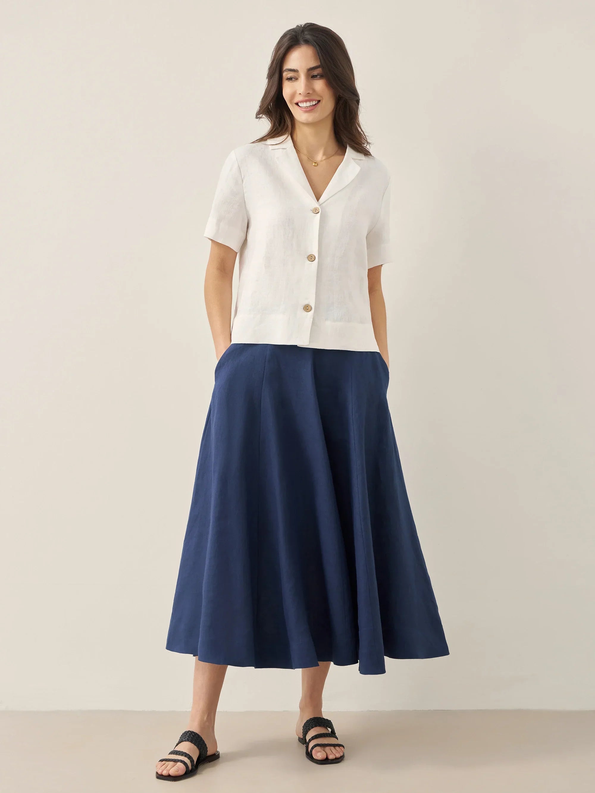 100% Linen Button-Up Short Sleeve Shirt - TOPS-Linen Button Down Shirts